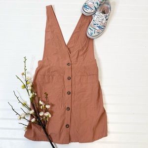 Sienna Sky Overall Dress Anthropologie Pink Neutral Mauve Coral Button Up Anthro